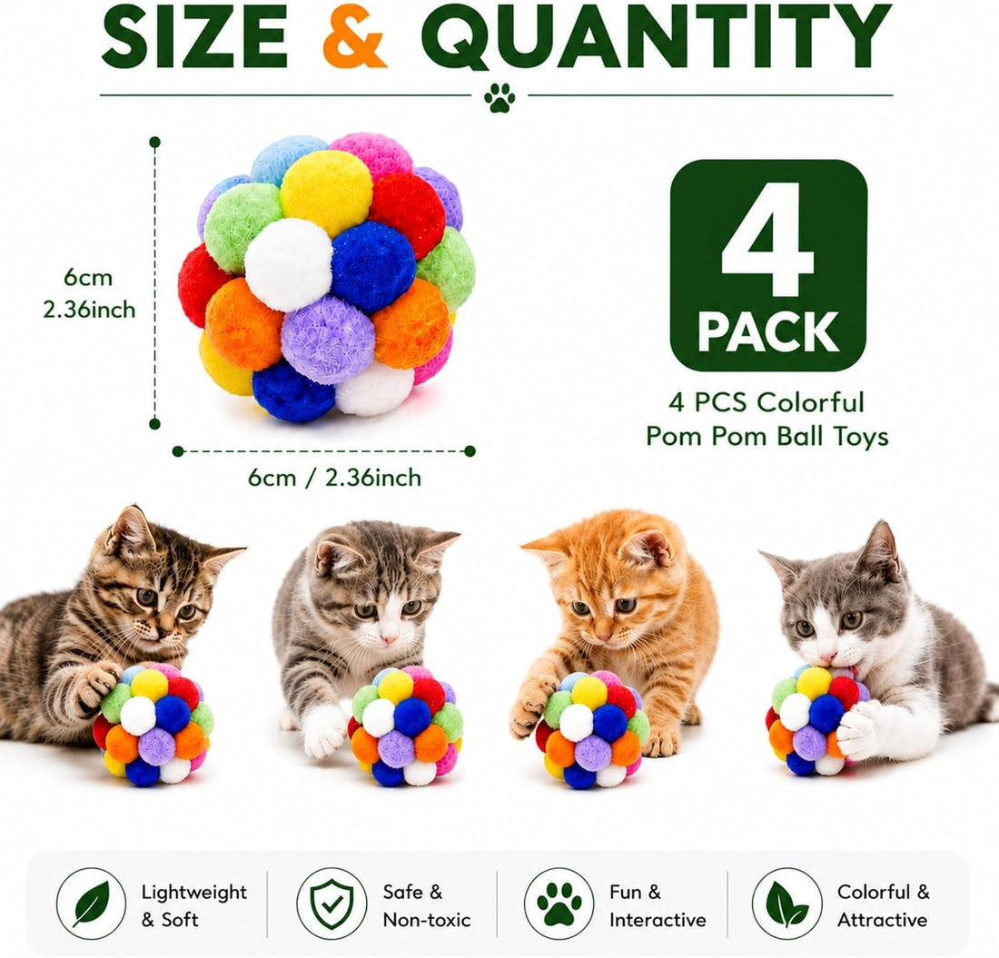 Cat Toys 4PCS Soft Plush Balls 2.36" for Kittens & Indoor Cats