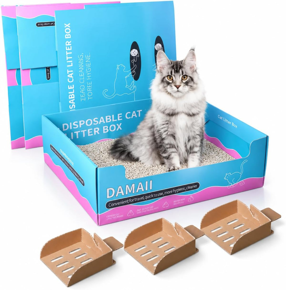 3 Pack Disposable Cat Litter Boxes, 15.3 x 11.4 x 4.7 inch