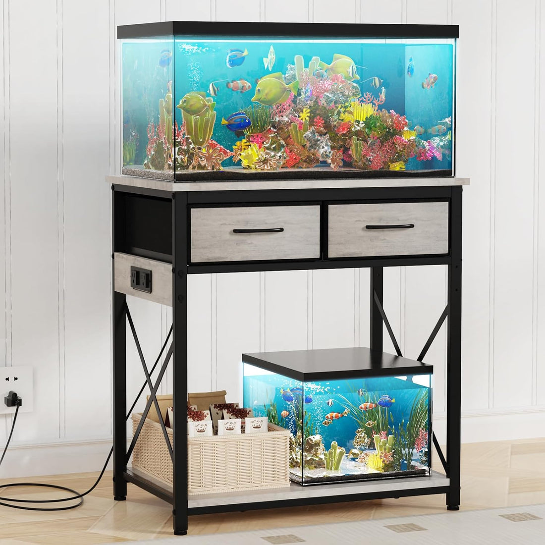5-10 Gallon Fish Tank Stand with Adjustable Height and Drawer