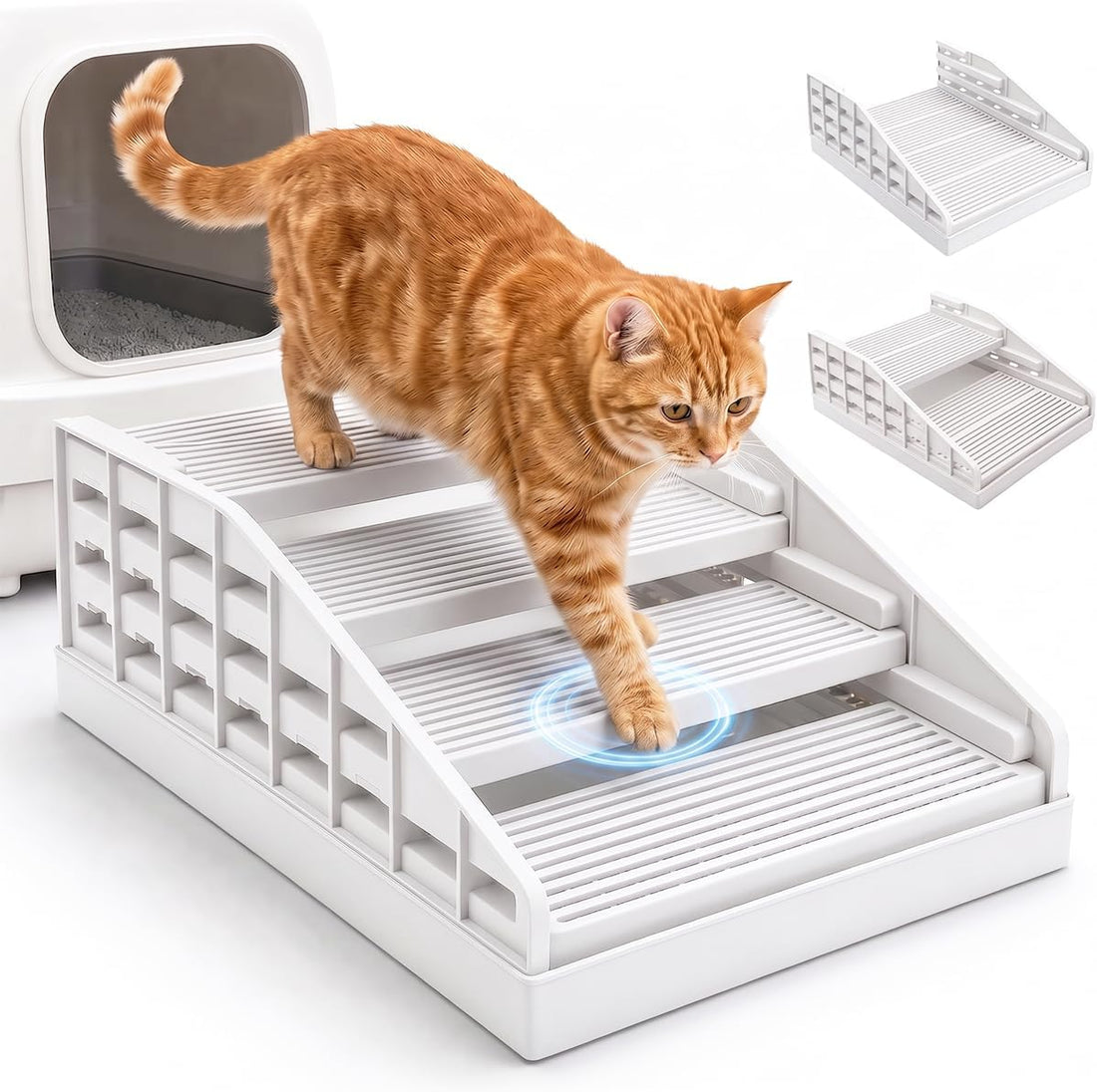 Litter Box Step for Senior Cats, Height Adjustable Cat Stairs
