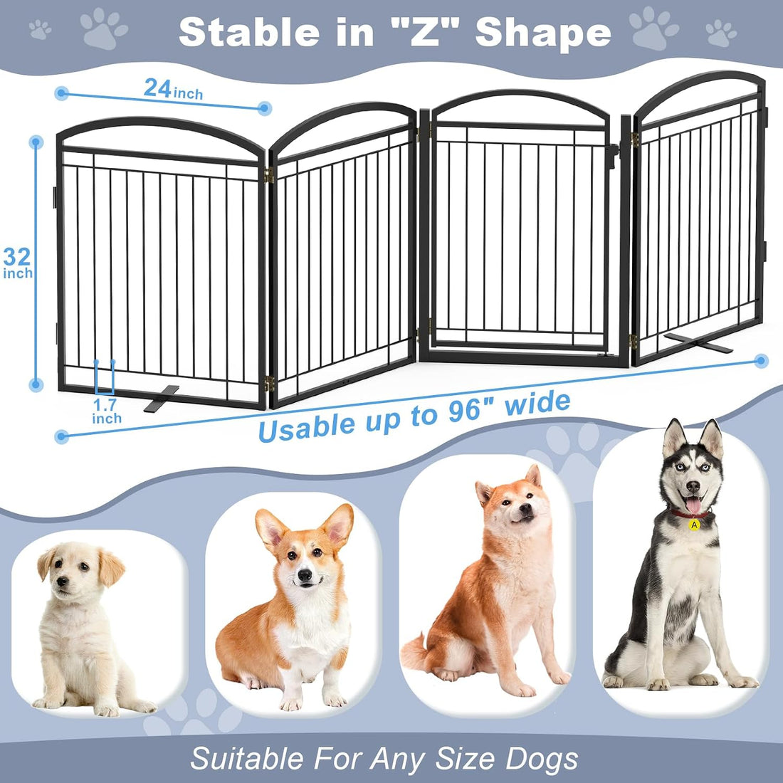 Paulmele Full Metal Free Standing Dog Gate with Door for Indoor