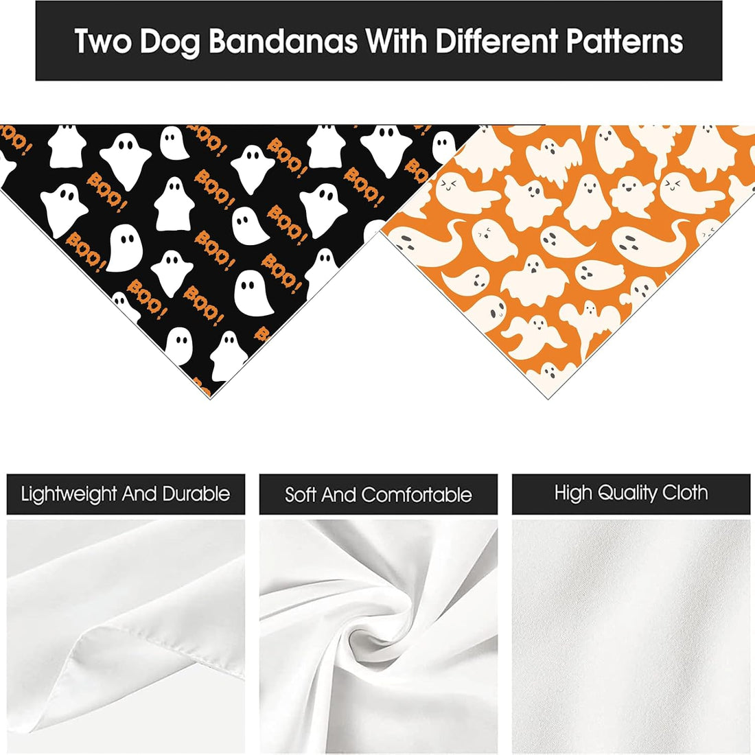 Halloween Dog Bandana Ghost Boo Scarf for Small Medium Large Dogs