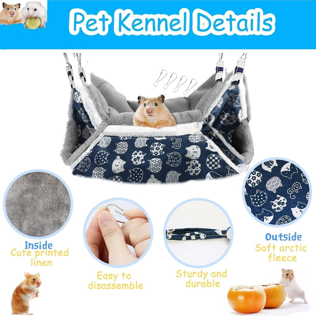 2 Layers Pet Rat Hammock, Double Sided Warm Flece & Linen Hammock