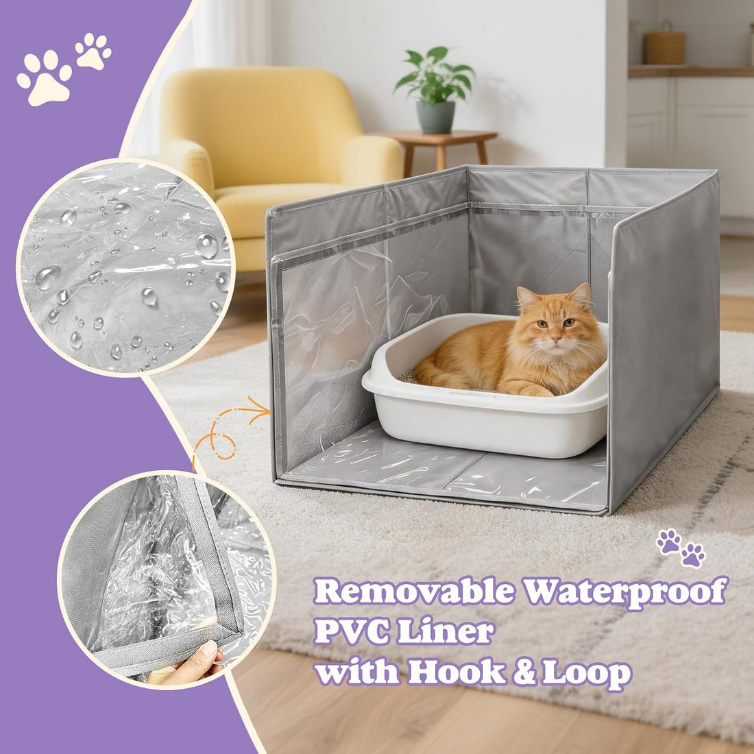 26.3x21.2x16.5 Inch Cat Litter Box Enclosure Splash Guard