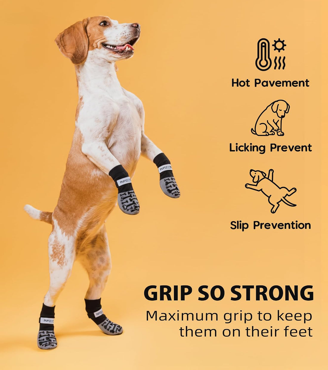 Non-Slip Dog Socks with Bone Paw Grips, 6 Pairs, Grey, L