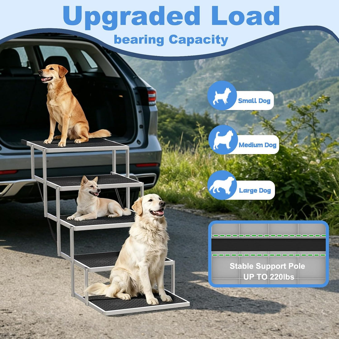 Dog Steps for Car & SUV – 5-Step Foldable Pet Stairs for Large Dogs