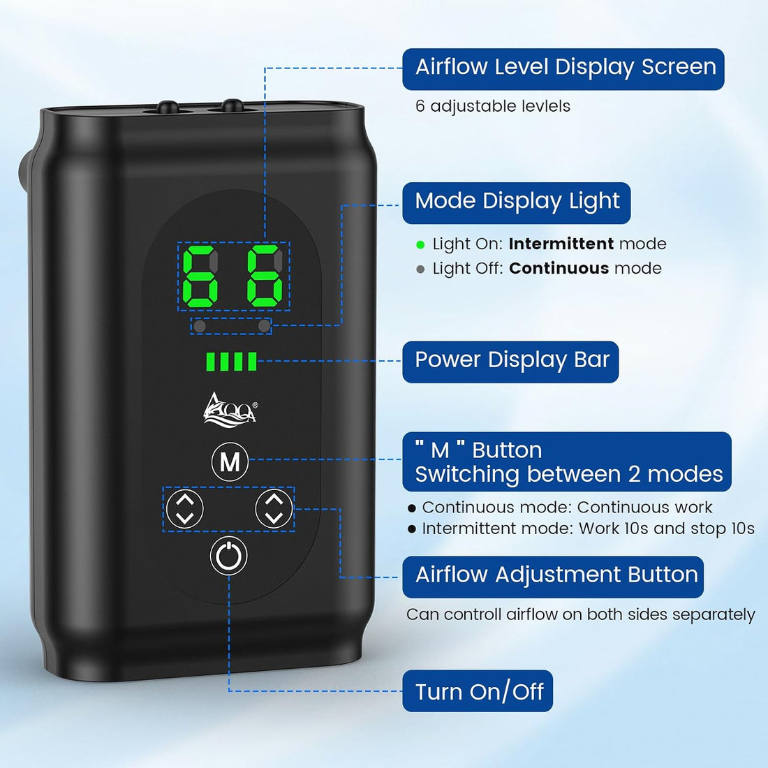 AQQA Battery Powered Aquarium Air Pump, Quiet Fish Tank Oxygen Pump