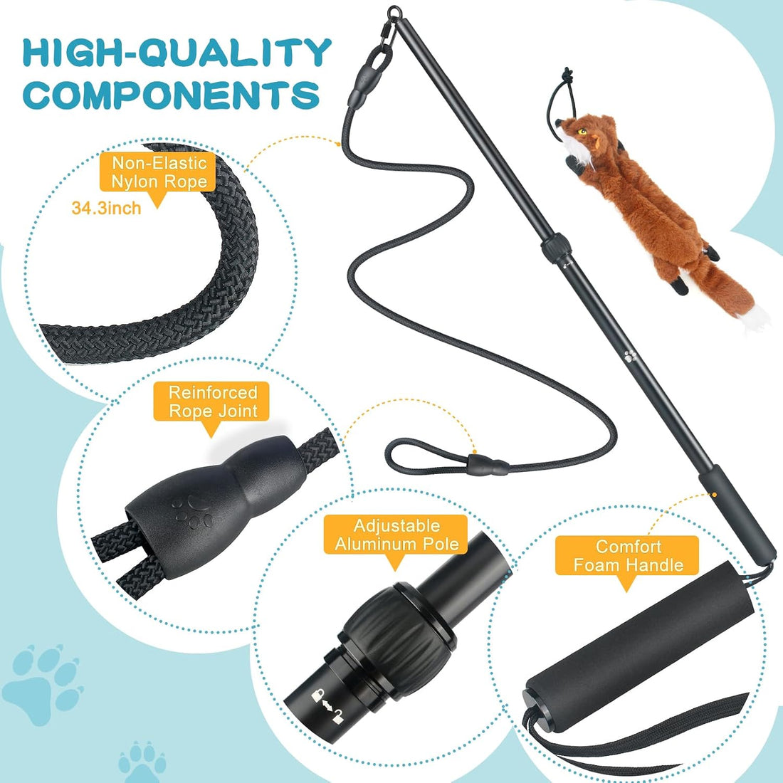 YILAKO Flirt Pole for Dogs - Heavy Duty Interactive Dog Rope Toy