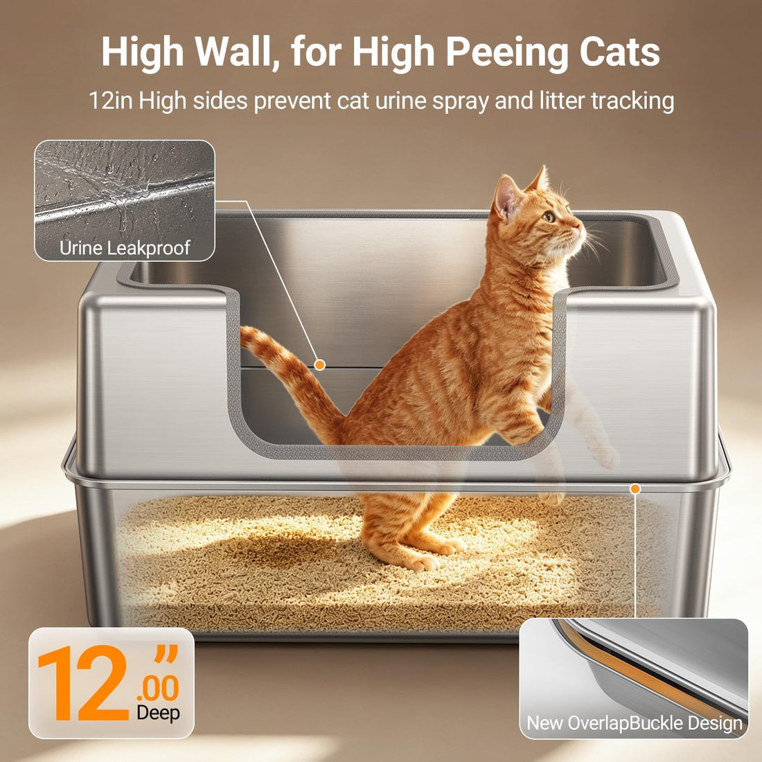 Non-Stick Entirely Stainless Steel Litter Box Splash-Proof