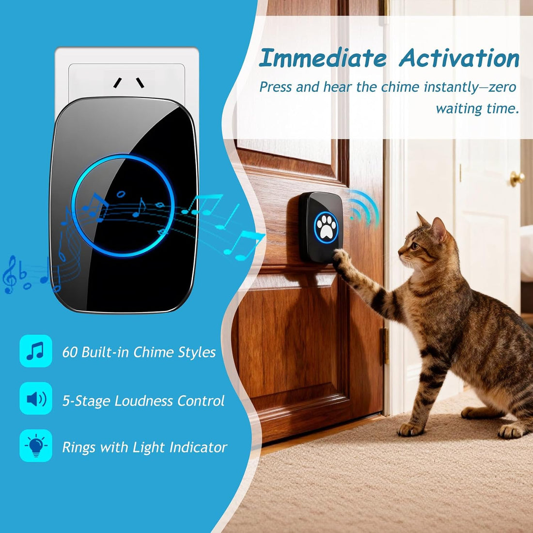 Edge Touch Dog Bell – Blk Wireless Dog Door Bell (1 Bell & 1 Chime)