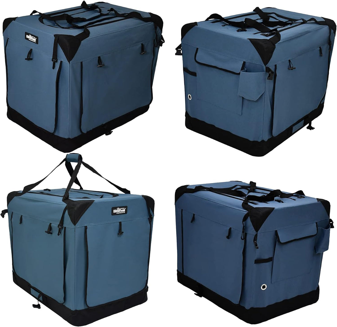 EliteField 4-Door Folding Soft Dog Crate with Curtains