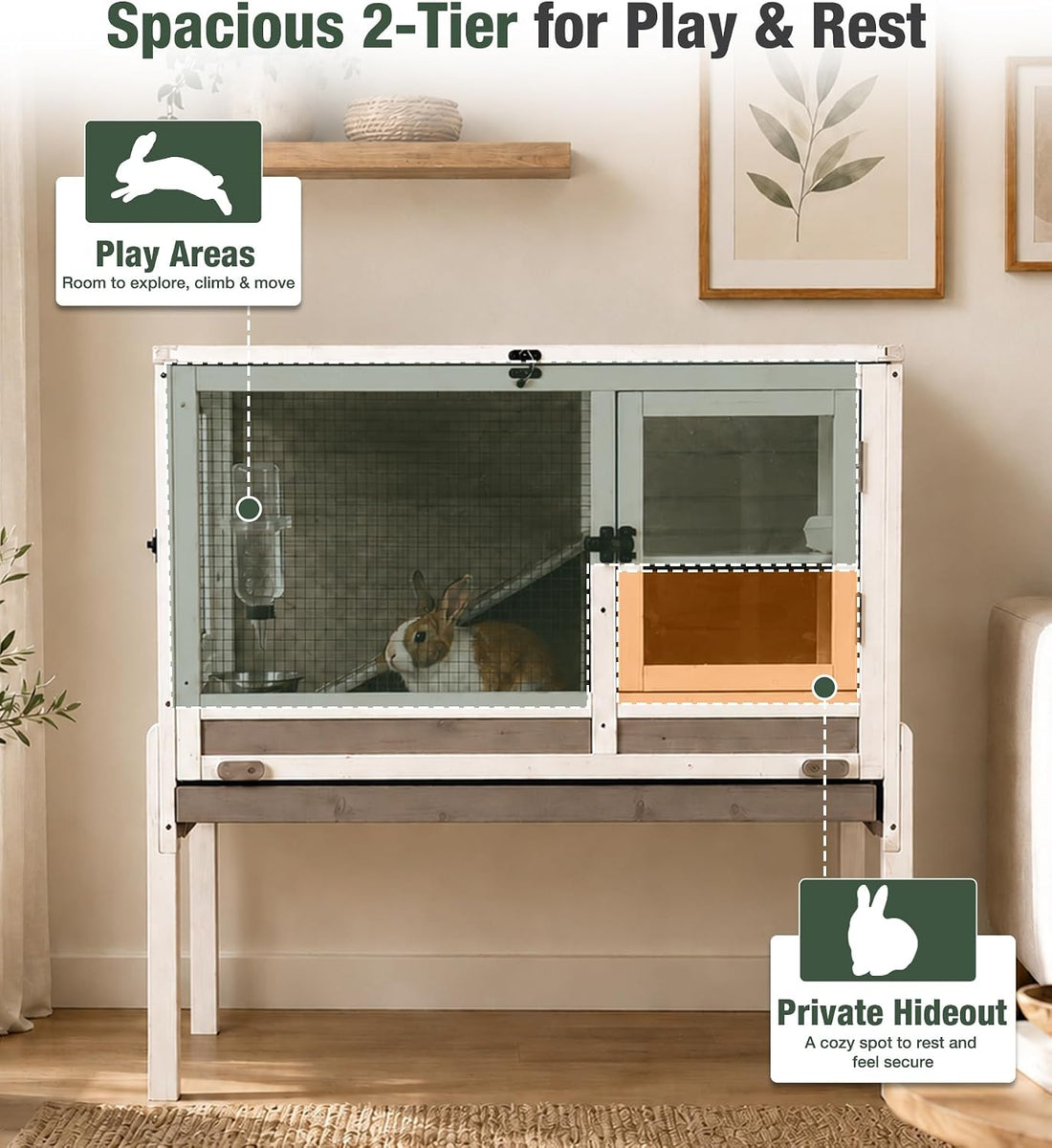 Guinea Pig Cage Indoor with Chew-Proof Edges, Clean Deep Tray