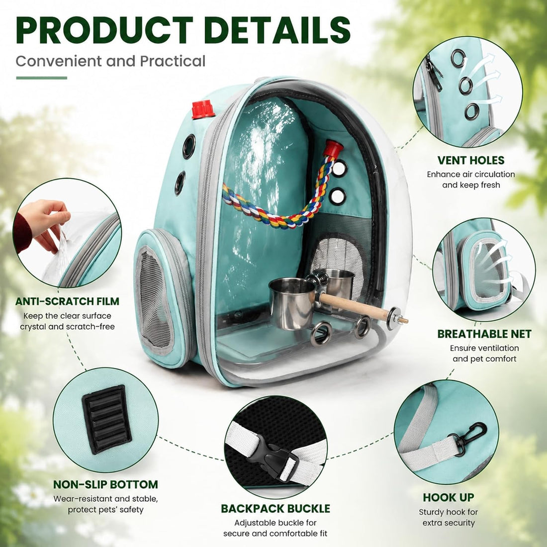 Rypet Bird Carrier Backpack Parrot Portable Breathable Bag Pet Bird