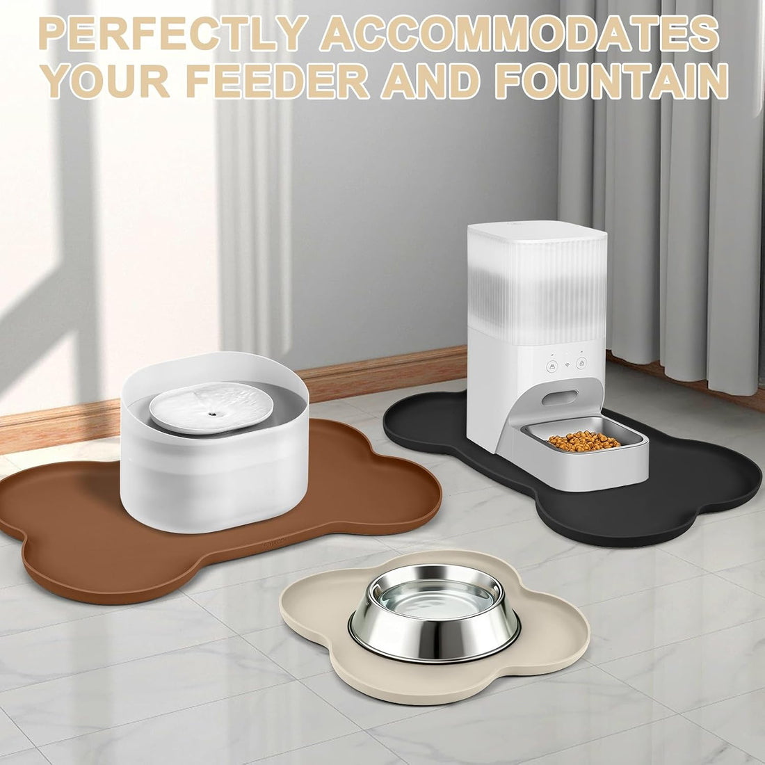 SMILOOL Waterproof Silicone Pet Food Mat with Raised Edge for Dog