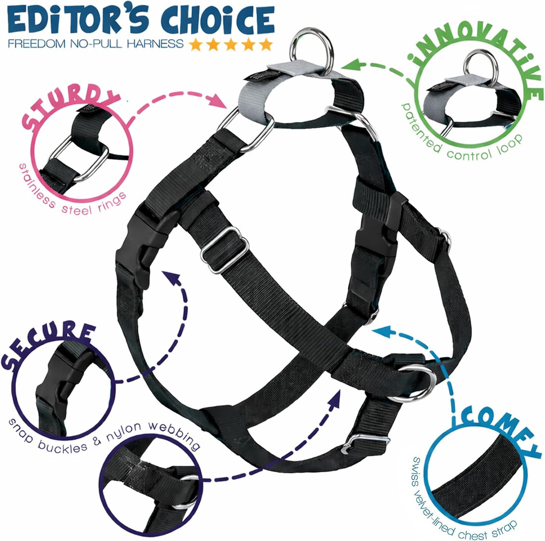 2 Hounds Design Freedom No Pull Dog Harness and Leash, 1" LG, Black
