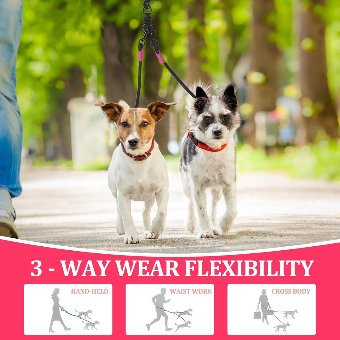 Double Dog Leash No Tangle, Adjustable Split Leads Three Pet Walking