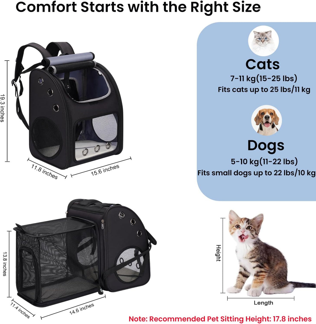 Expandable Cat Backpack Carrier, Large Space, Airline Approved, XL