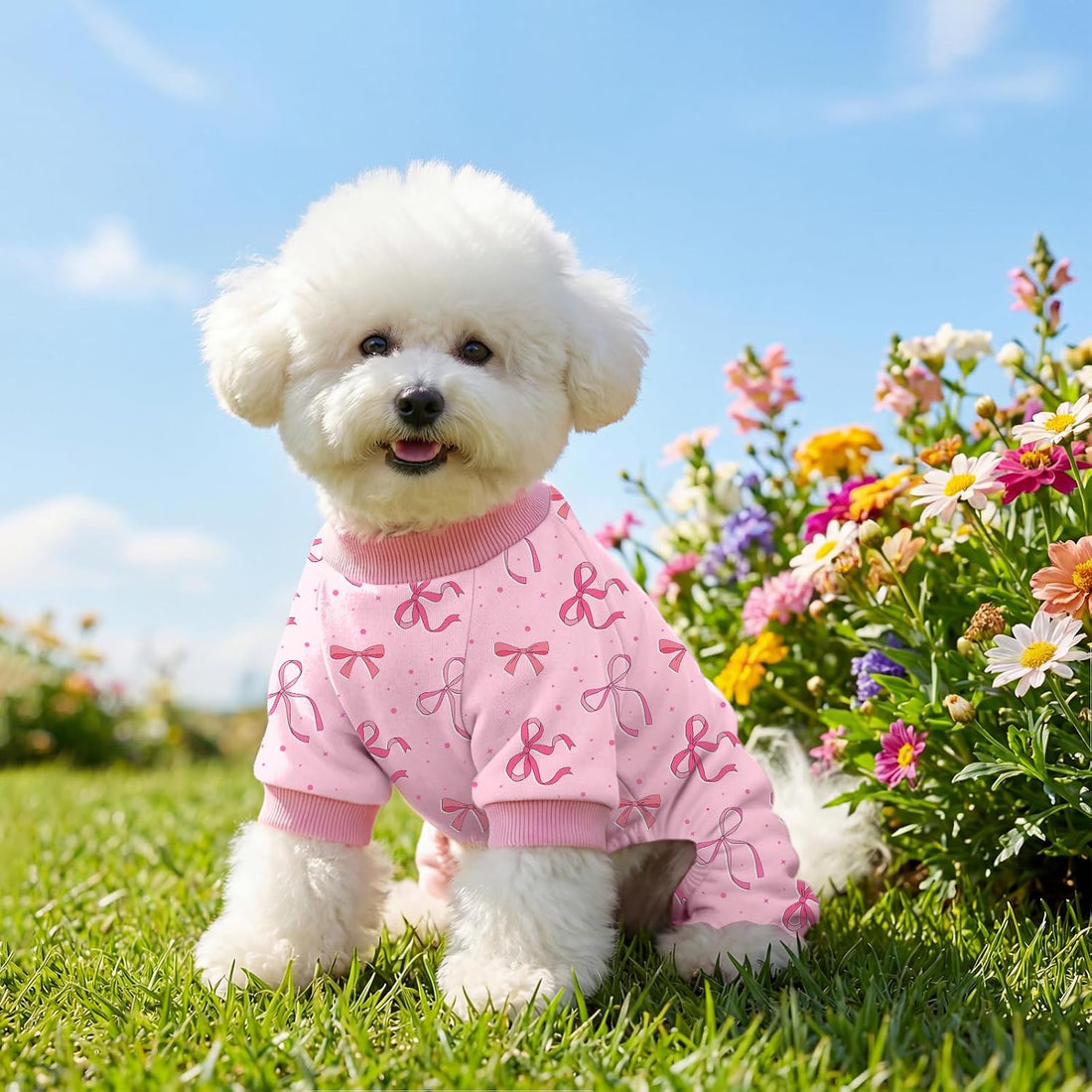 Dog Pajamas for Small Medium Dogs Pjs Pink Bow Dog Onesie Breathable