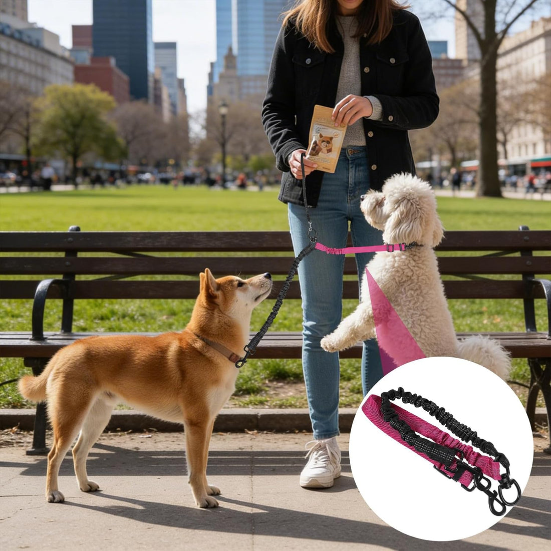 Double Dog Leash, 360° Swivel No Tangle Dual Lead for Two Size Dog