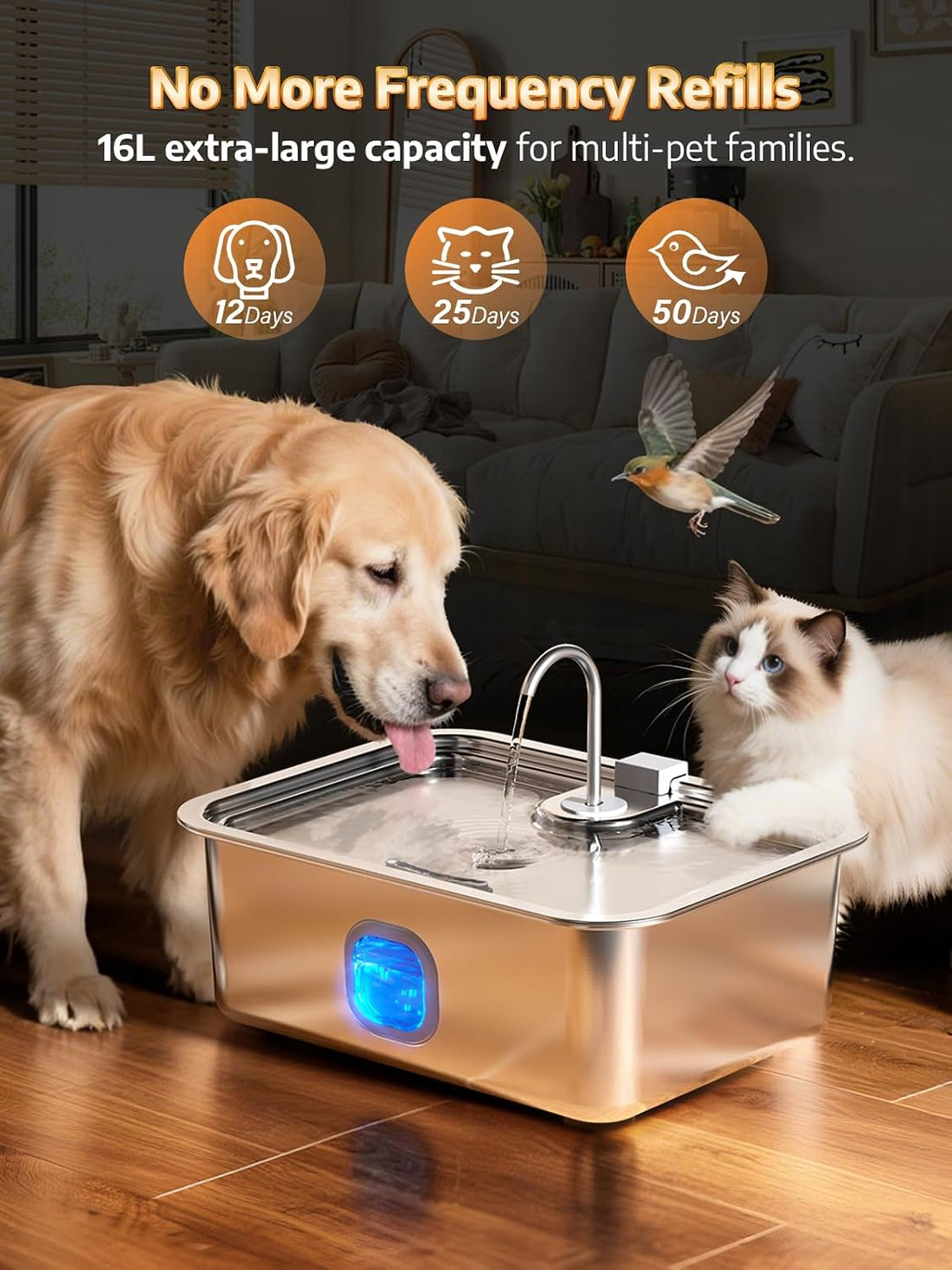 4.2Gal Dog Water Fountain for Large Dogs