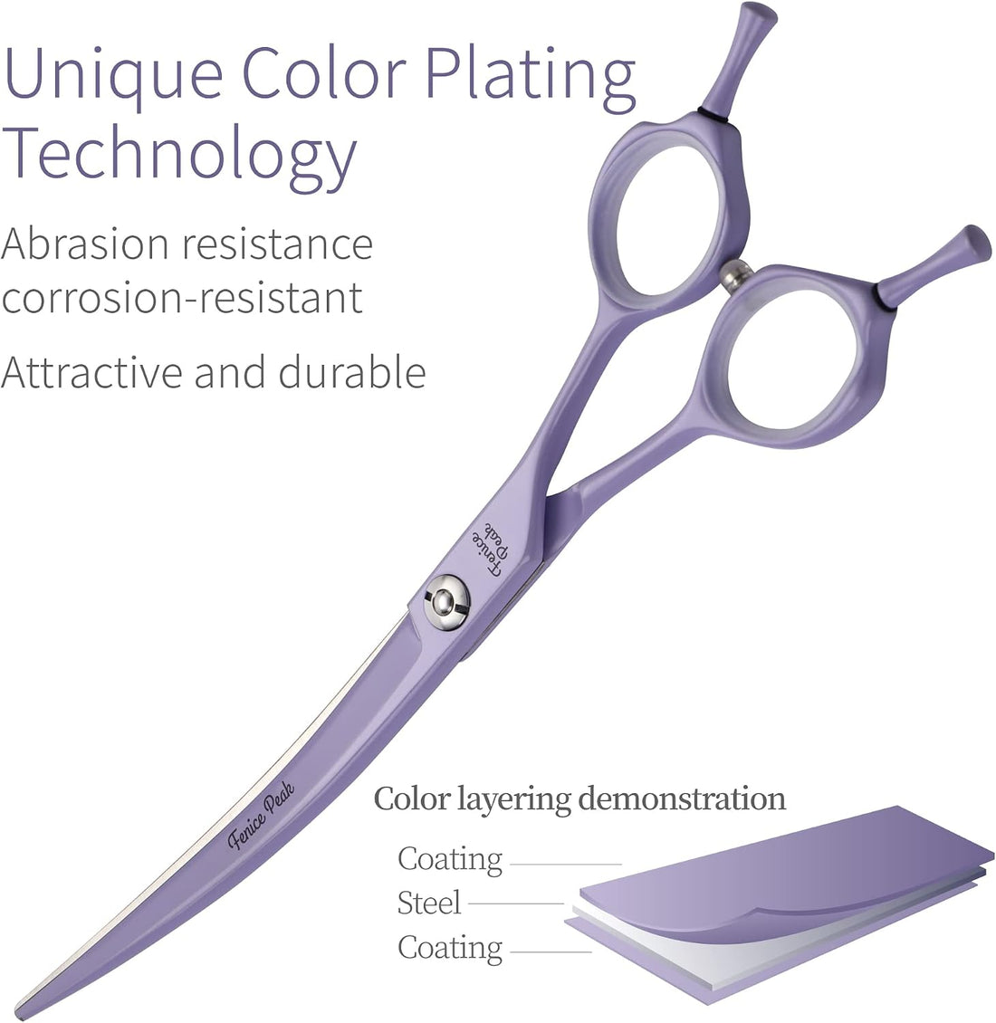 Fenice Peak Curved Dog Grooming Scissors with Violet Color Coating