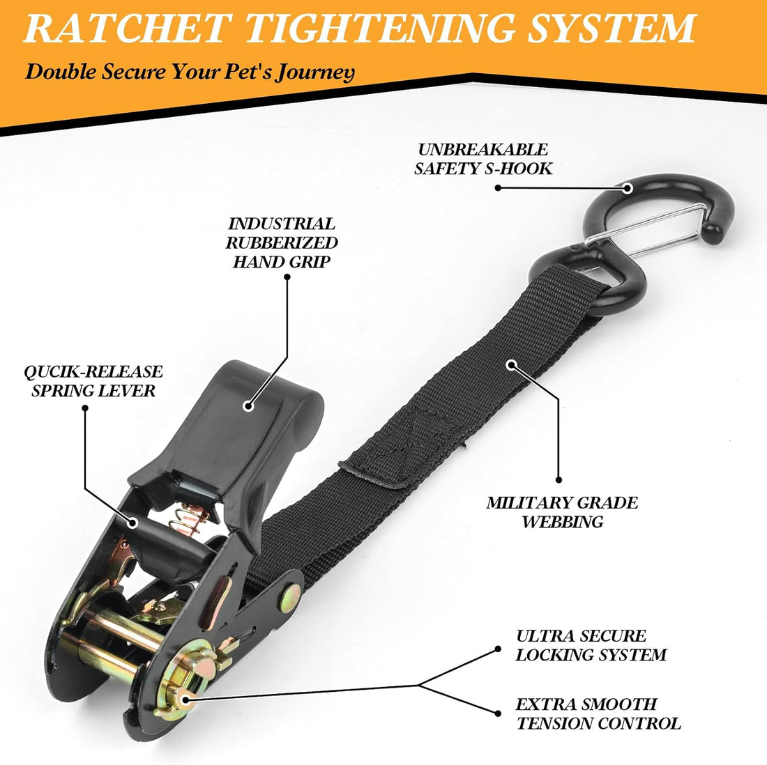 SKIPWALL Truck Bed Dog Tether for Two Dogs,Ratchet Tightening