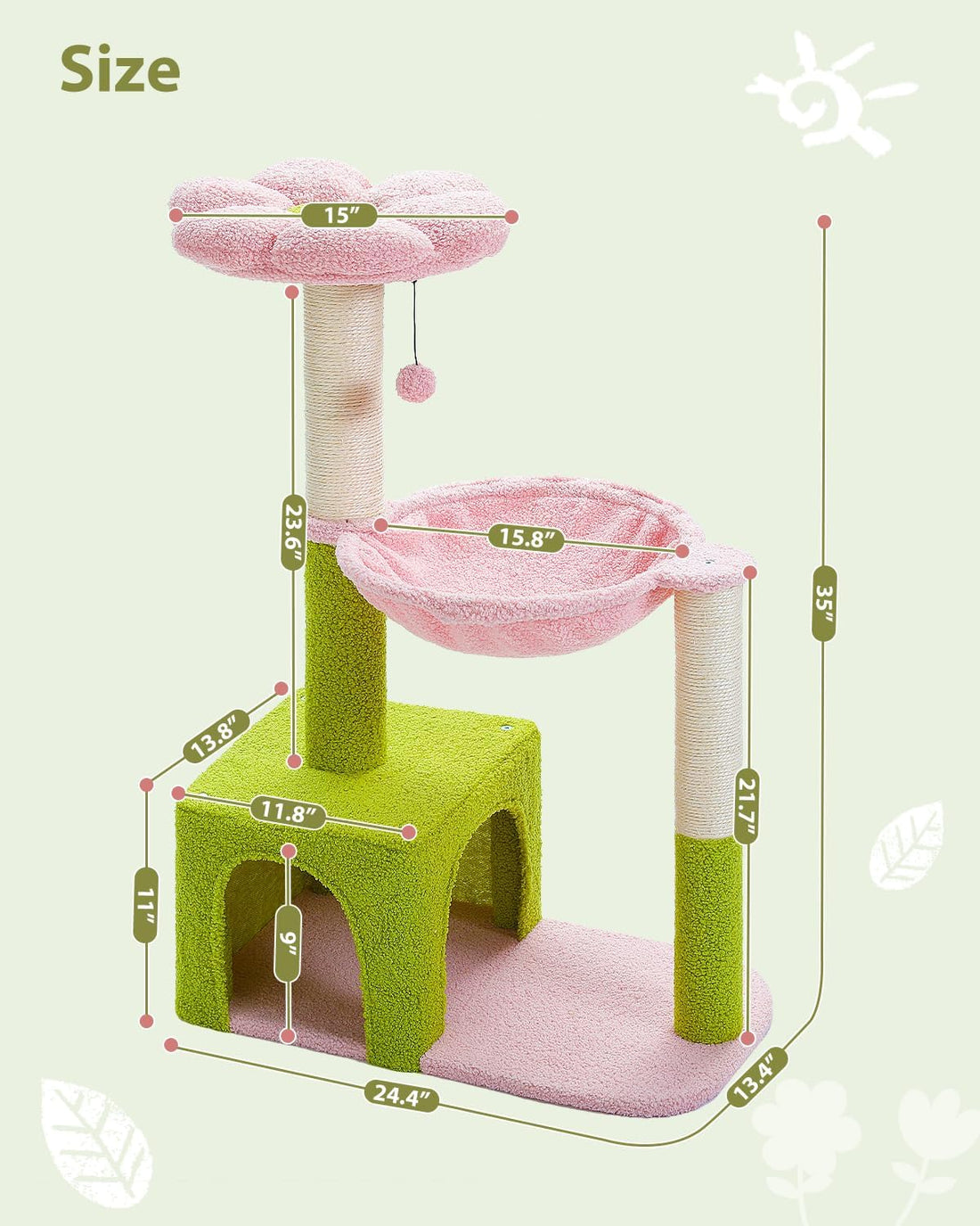 MUTTROS Flower Cat Tree with Large Metal Frame Hammock