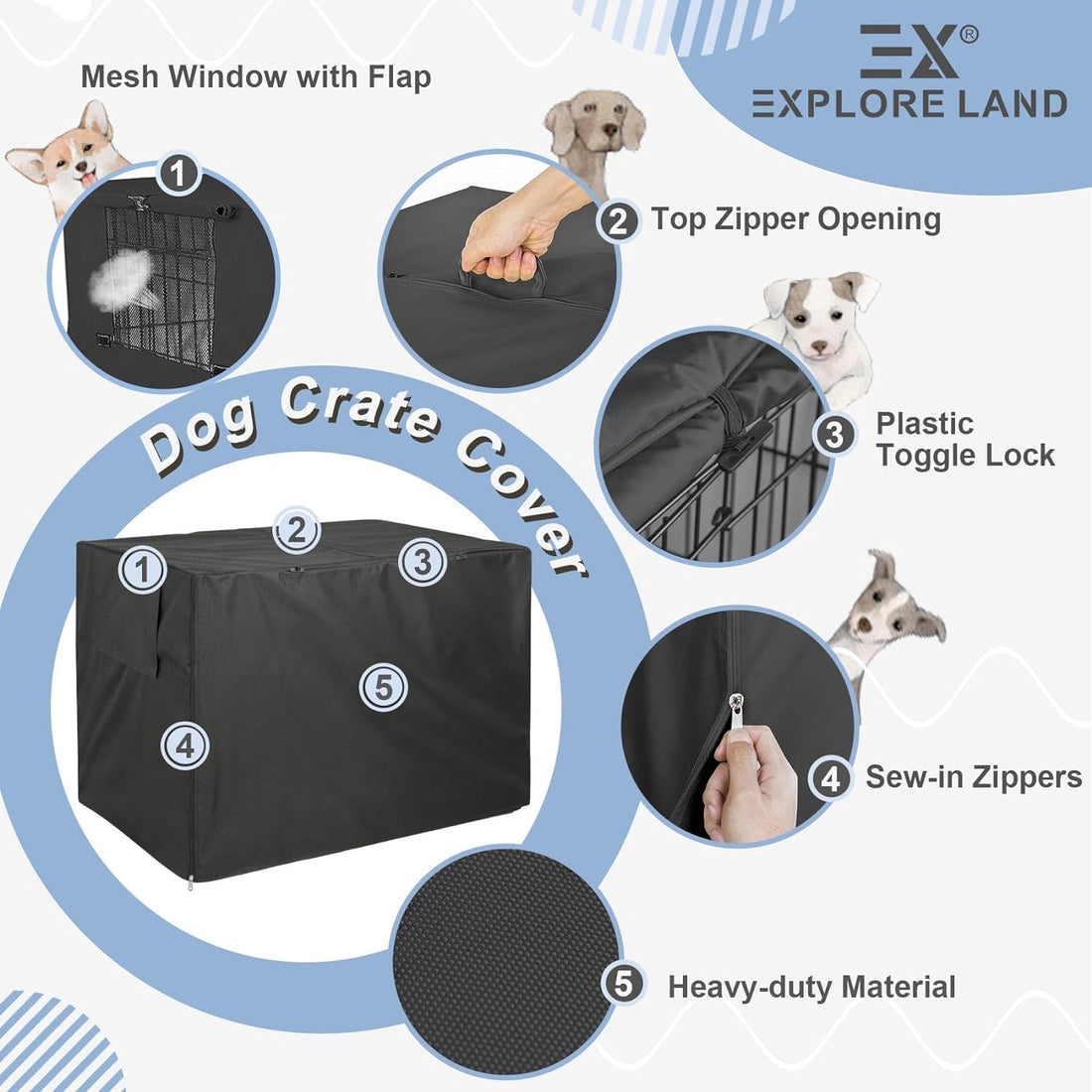 Explore Land Dog Crate Cover Heavy Duty Polyester Pet Kennel Sunshade