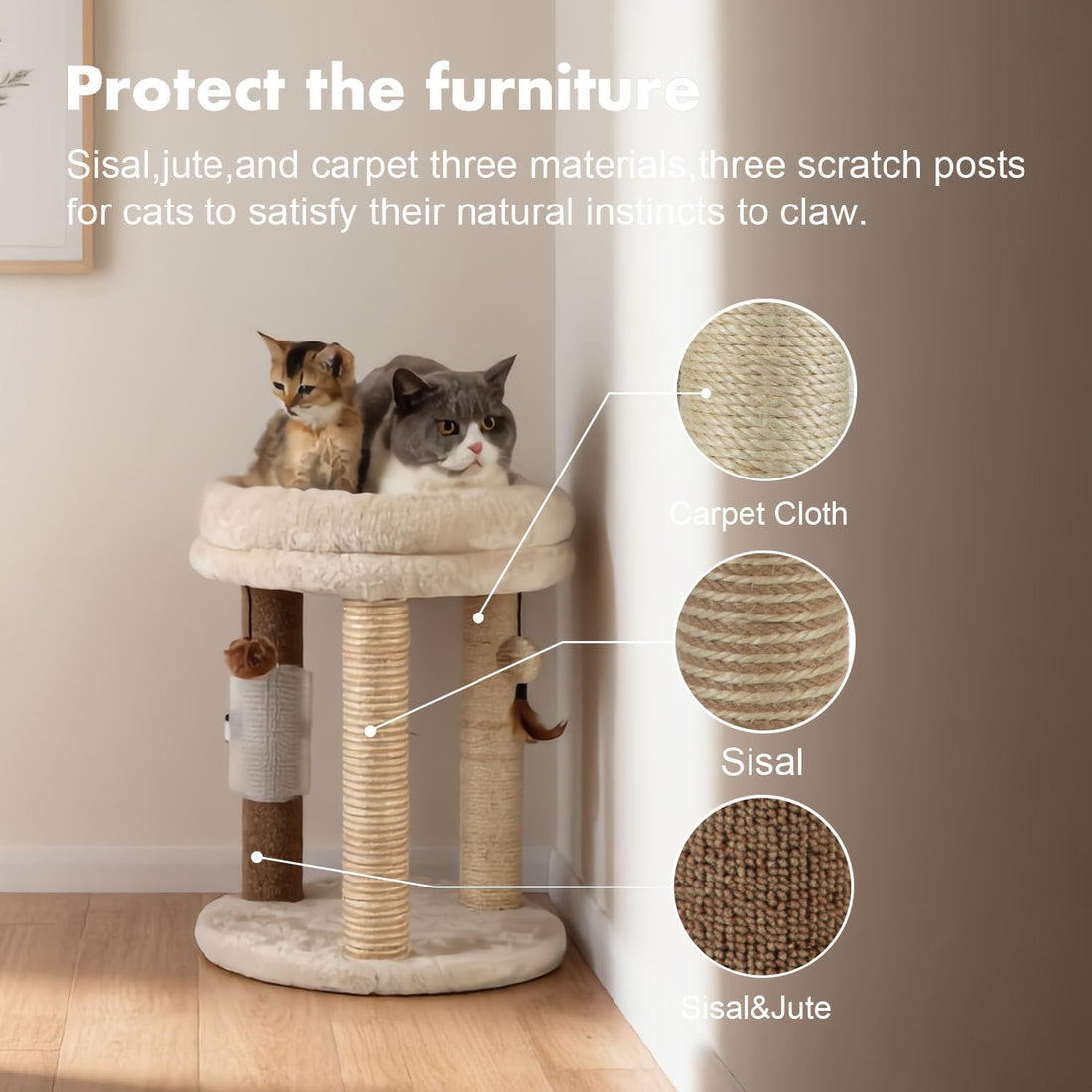 MECOOL 4in1 Small Cat Tree,Scratching Post with Tower Soft Bed