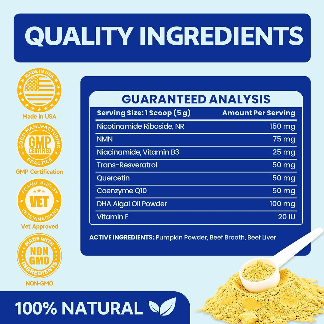NAD+ for Senior Dogs Longevity Powder with CoQ10 + NR 150mg + NMN 75mg