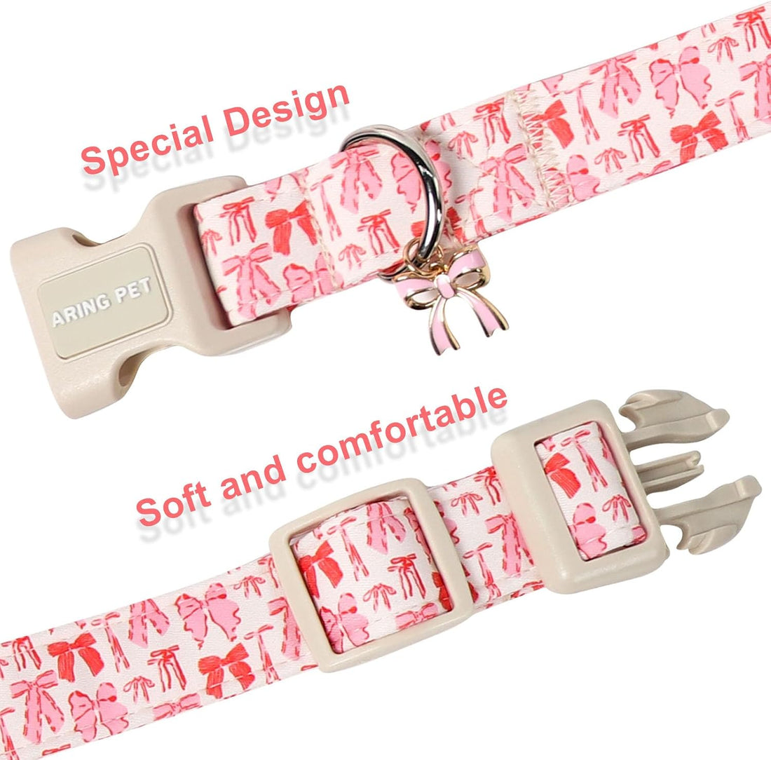 ARING PET Girl Dog Collar, Cute Spring Summer Pink Bow Puppy Pet