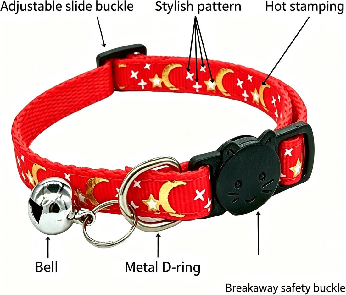6Pack Cat Collars Quick Release Star Moon Pattern Reflective Kitten