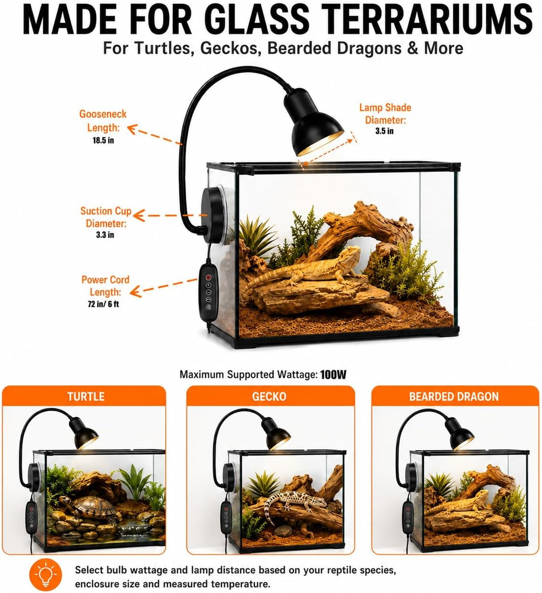 Reptile Heat Lamp, Turtle, Lizard, Chicks, Aquarium, Basking Lamp