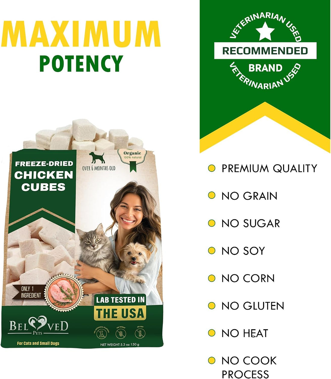 Beloved Pets Dog & Cat Treats Freeze Dried Chicken Cubes 5.3 oz