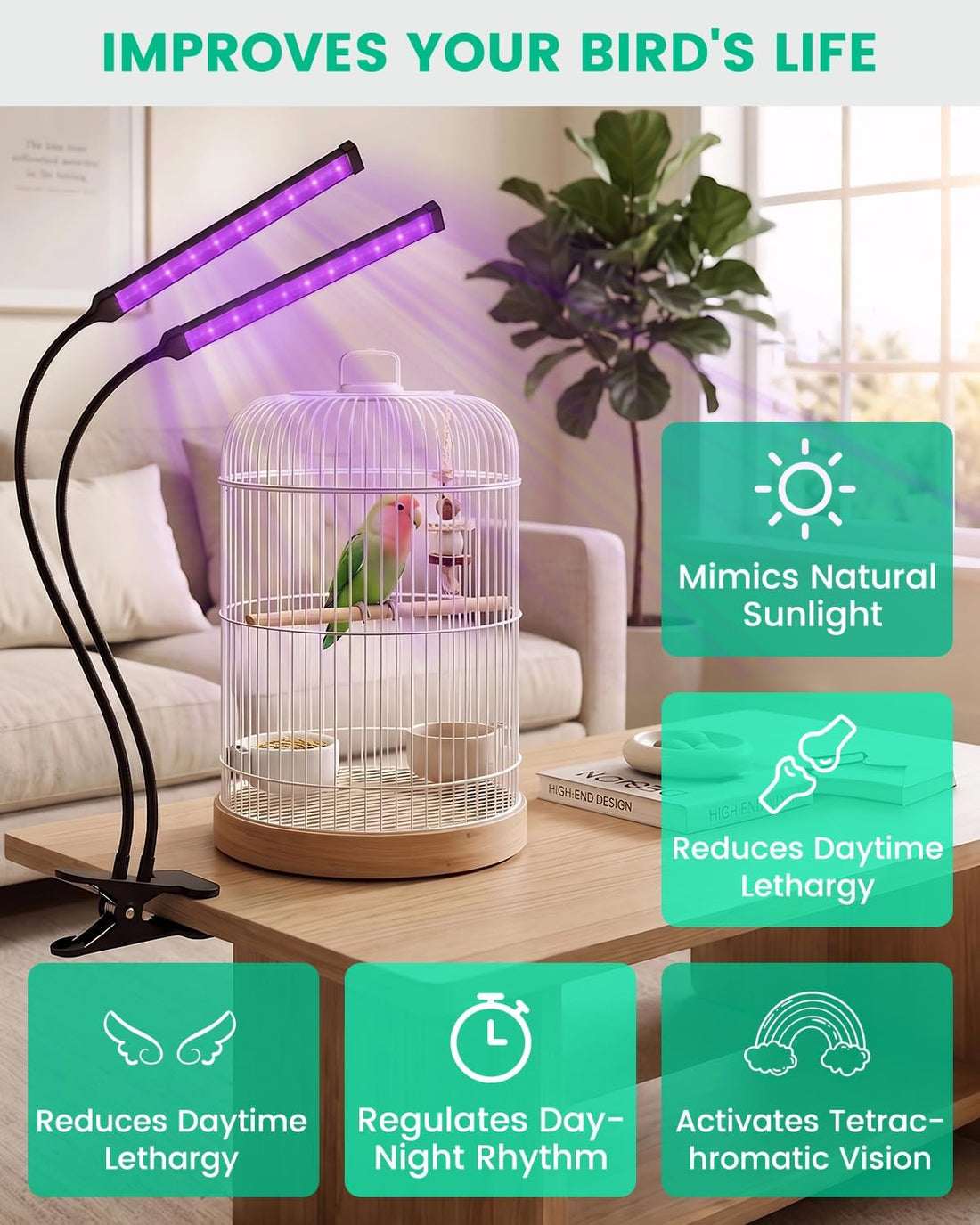 Bird Cage Light with UVA UVB, Full Spectrum Bird Lamp for Parrots