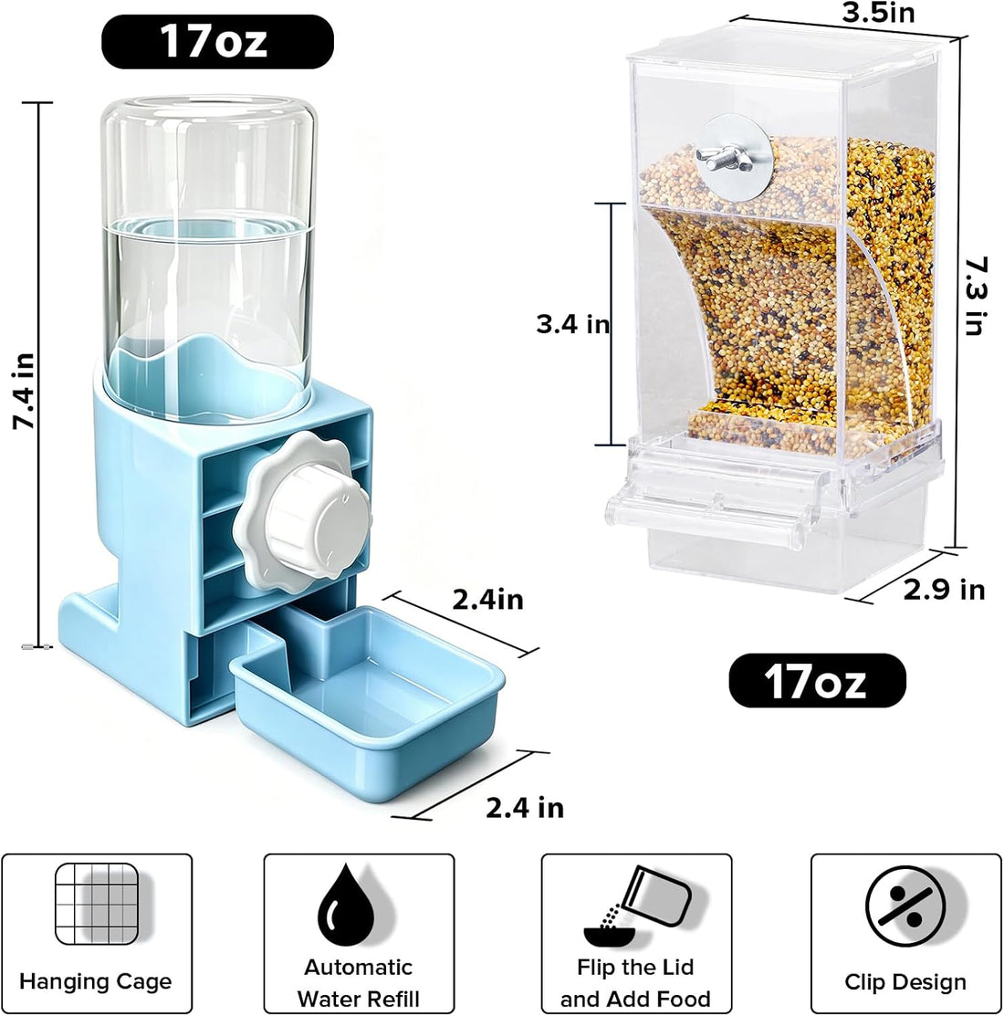 Lemtrflo No Mess Bird Cage Feeder, Automatic Bird Water Dispenser