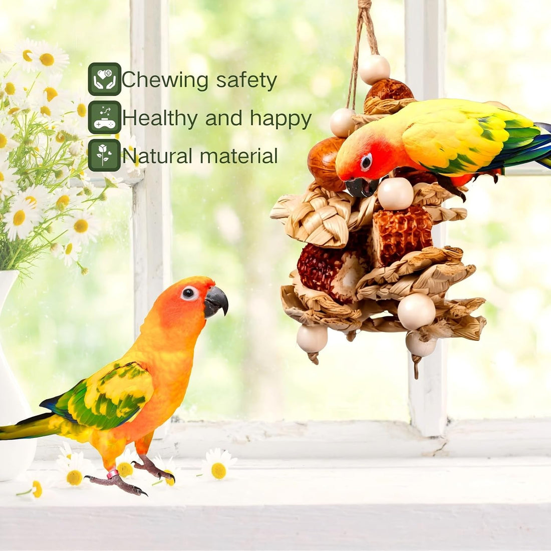 2pcs Bird Toys for Parakeets,Parrot Cage Chewing Hanging Toy