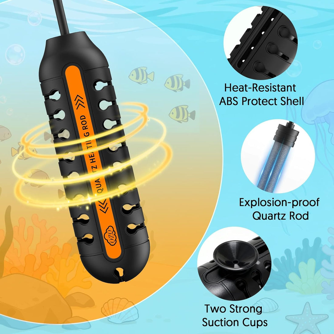 QZQ Aquarium Heater, 25W Adjustable Fish Tank Heater with Digital