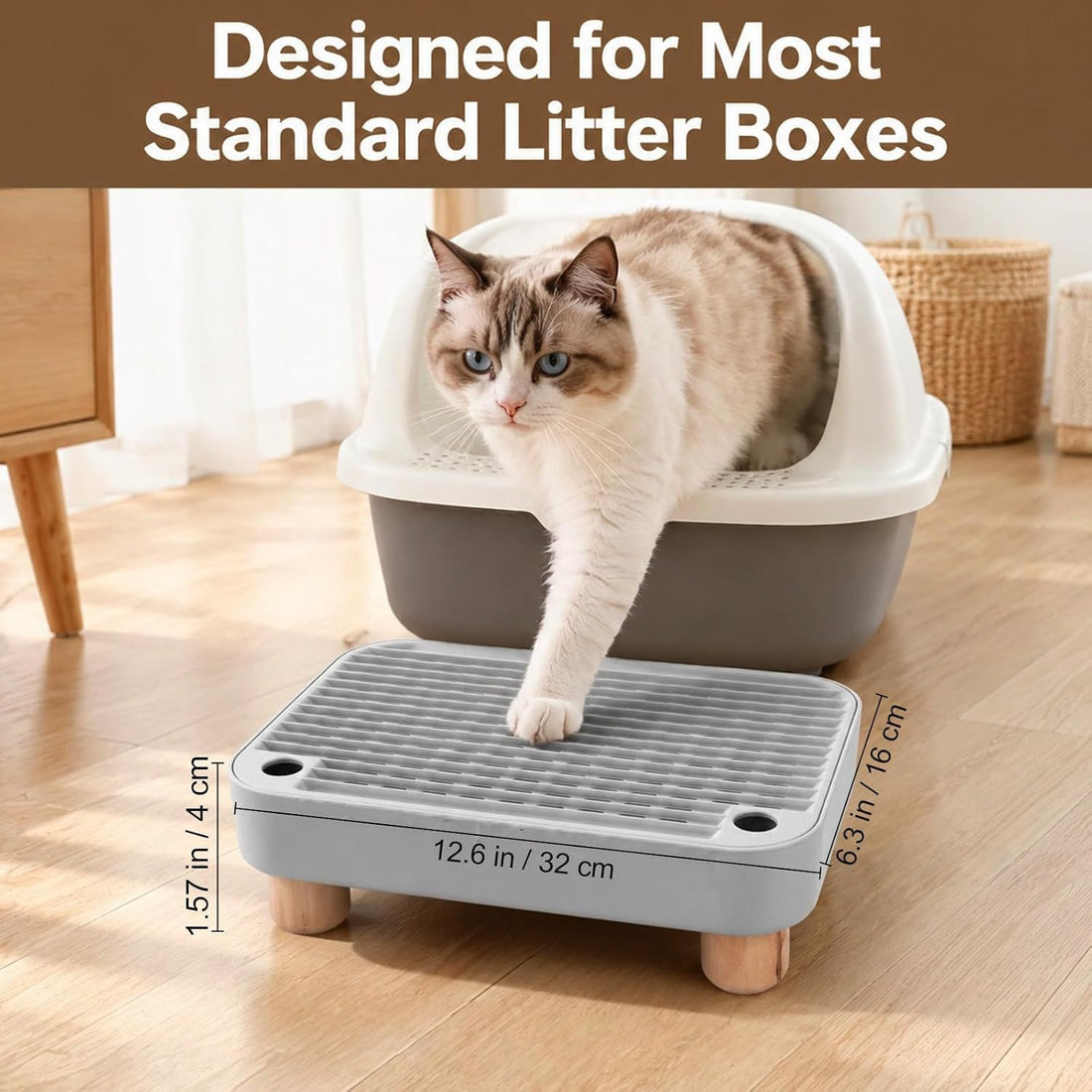 Litter Box Step Wooden Base Gray 11.8x7.9in Pet Stairs