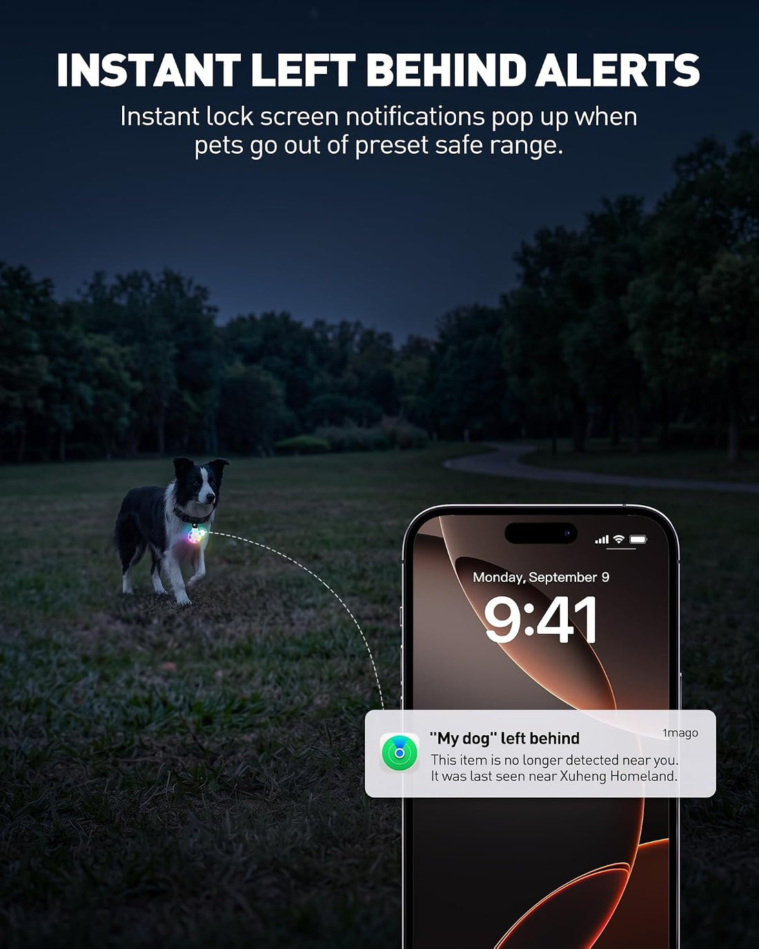 Pet Tracker for Dogs Cats, Location & LED Night Light Tag