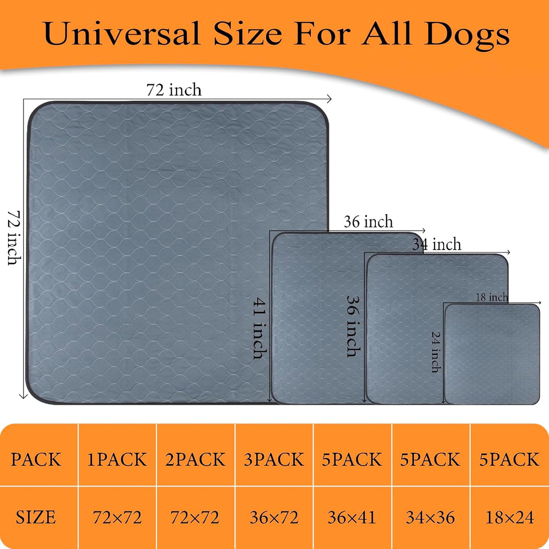 Bunlitent Washable Pee Pads for Dogs 72x72, 2 Pack
