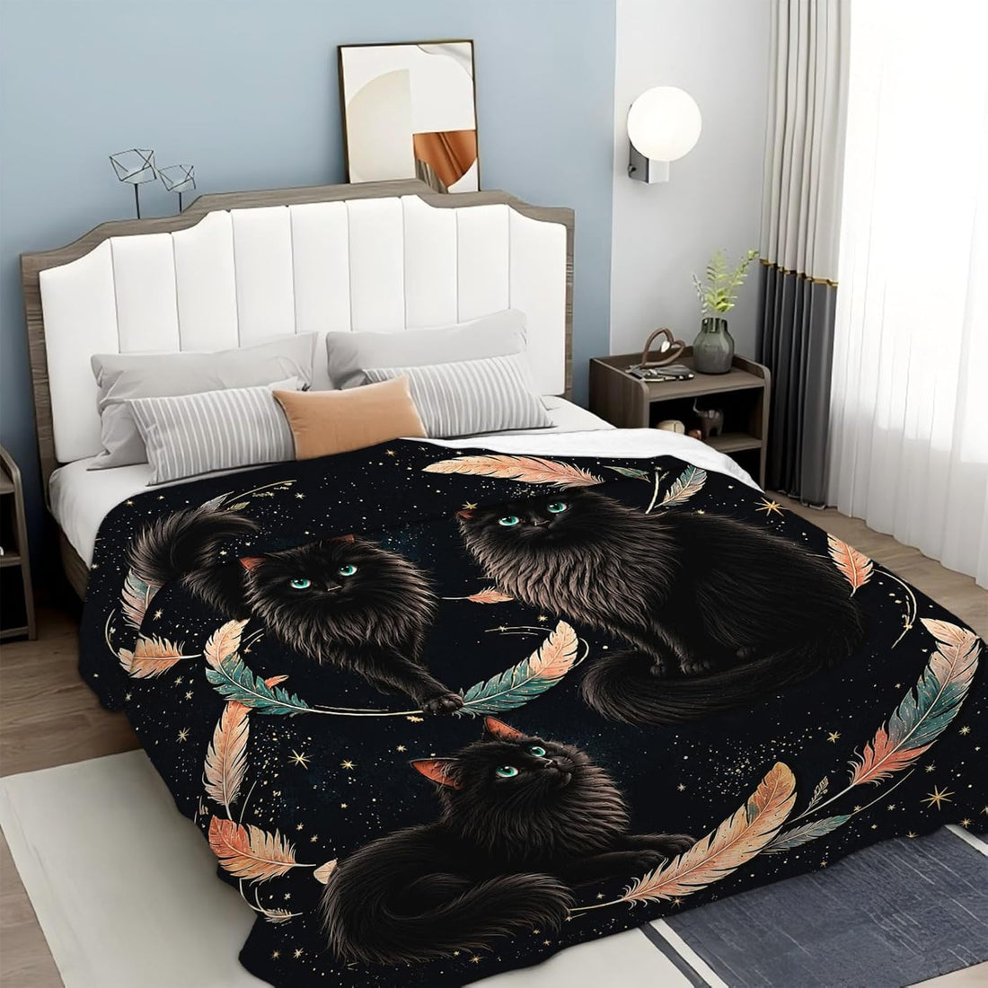Black Cat Blanket for Cat Lovers Cat Throw Stuff Gifts