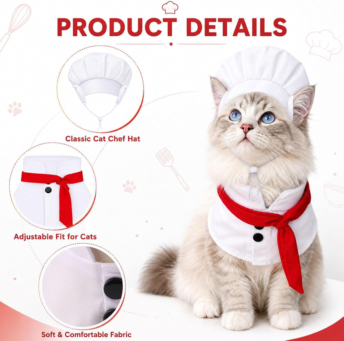 Cat Chef Costume for Medium Cat Pet Chef Hat Bow Tie Set Halloween