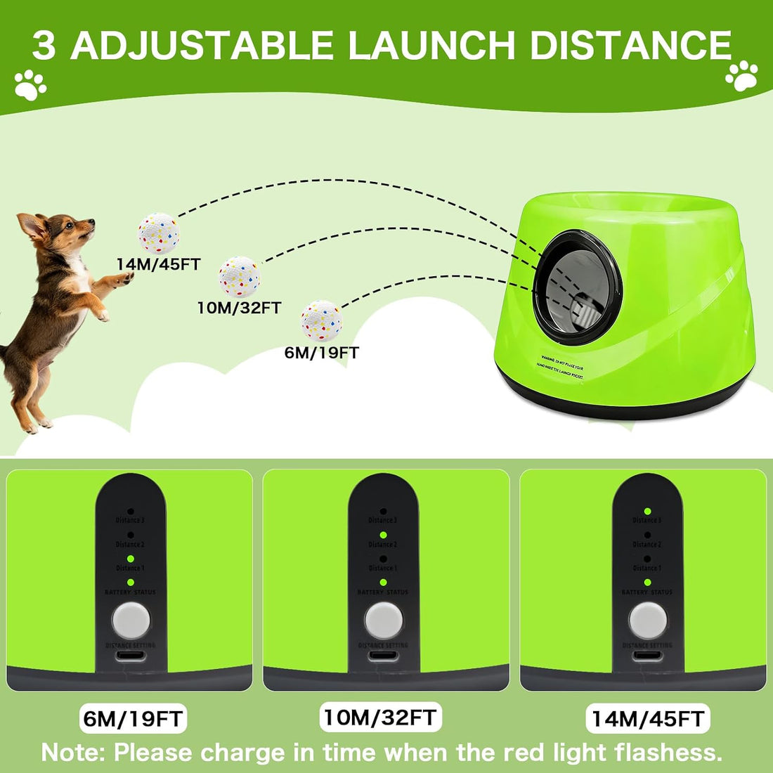 Automatic Dog Ball Launcher -Adjustable Distance Settings Dog Ball