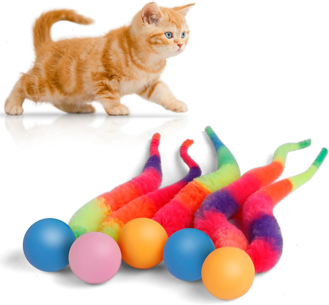 SHENGSEN Bouncy Ball with Tail Cat Toys-5 Packs