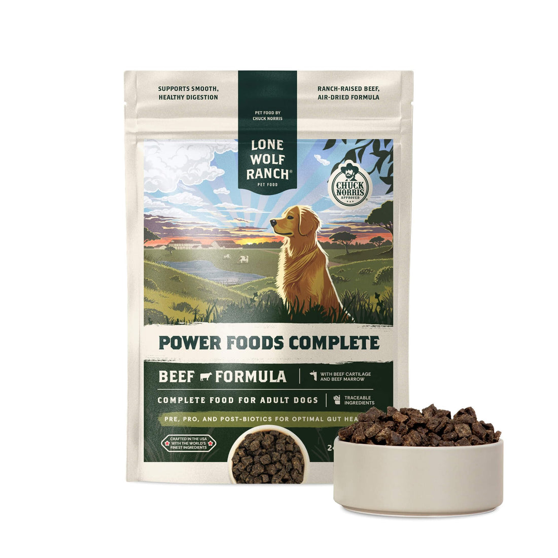 Chuck Norris Power Foods Air-Dried Dog Food, Beef, 24oz