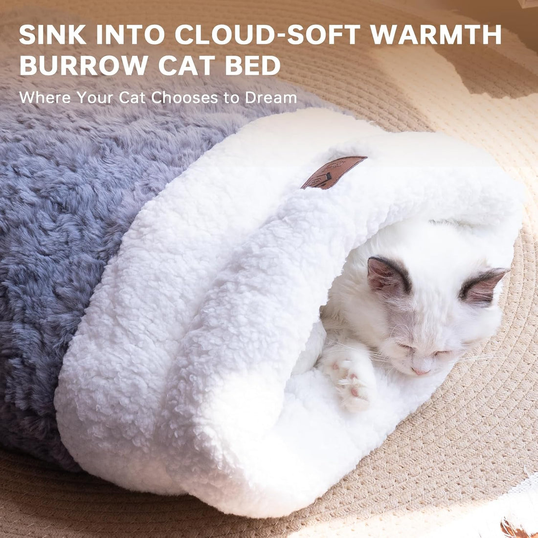 Self Warming Cat Cave Bed, Double-Layer Faux Fur Sleeping Bag