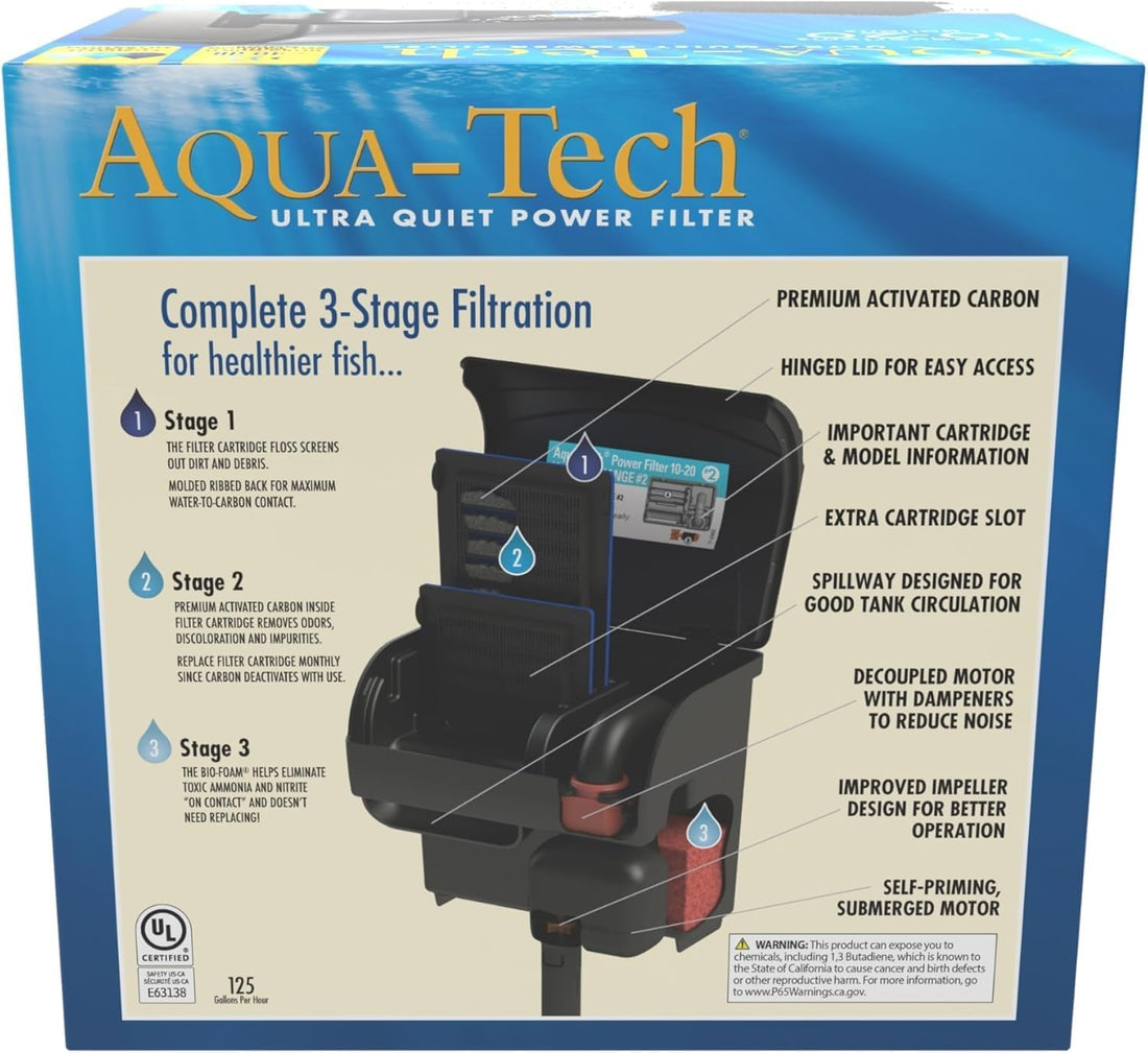 Aqua-Tech Ultra Quiet Power Filter For Aquariums, 10-20 Gallon