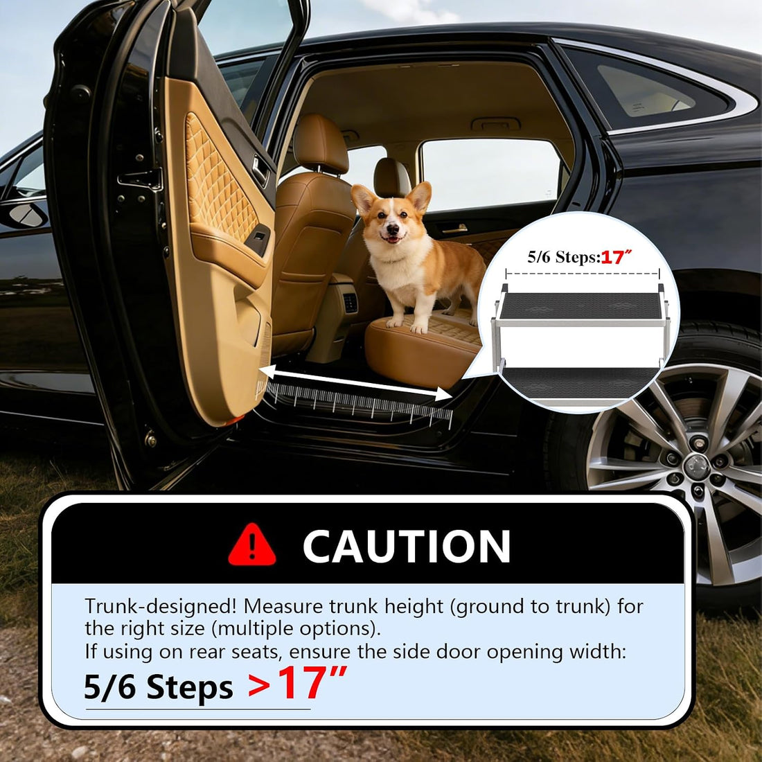 Dog Steps for Car & SUV – 5-Step Foldable Pet Stairs for Large Dogs