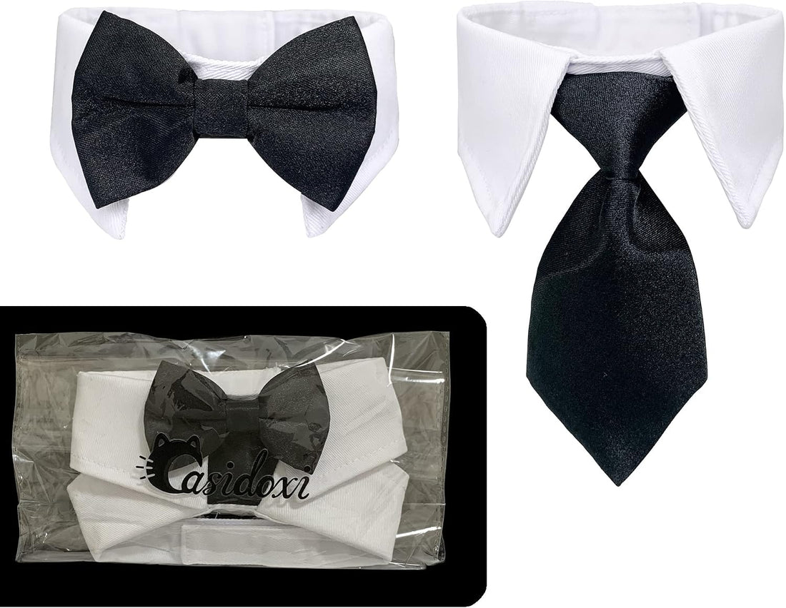 Dog Cat Tuxedo Collar, Cat Wedding Bowtie, Bow Tie Tux Costume